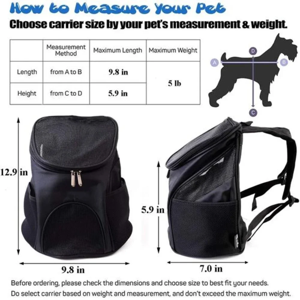 Dog Carrier Backpack Breathable for Small Pets/Cats/Puppies, Pet Carrier Bag